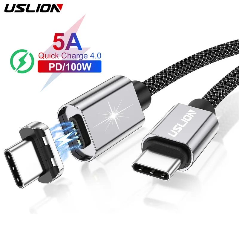 USLION 5A 100 Вт PD Quick Charge 4 0 USB C Магнитный кабель для Type Samsung S20 Xiaomi Huawei MacBook Быстрая