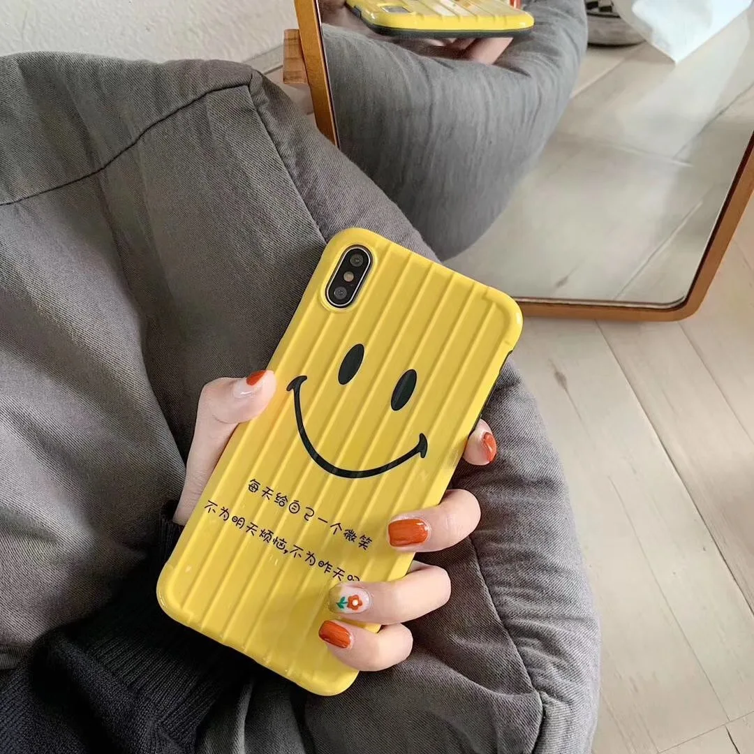 

for Iphone XS Max XR X Case for Iphone 6 6s 7 8 Plus Cover Fashion Luggage Pattern Cute Cases Cartoon Smile Face Phone Case