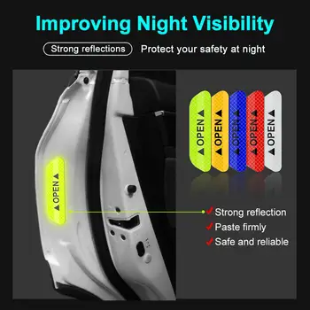 4Pcs Car Door Stickers Universal Safety Warning Mark OPEN High Reflective Tape Door Stickers Auto Driving Exterior Accessories Car Decoration