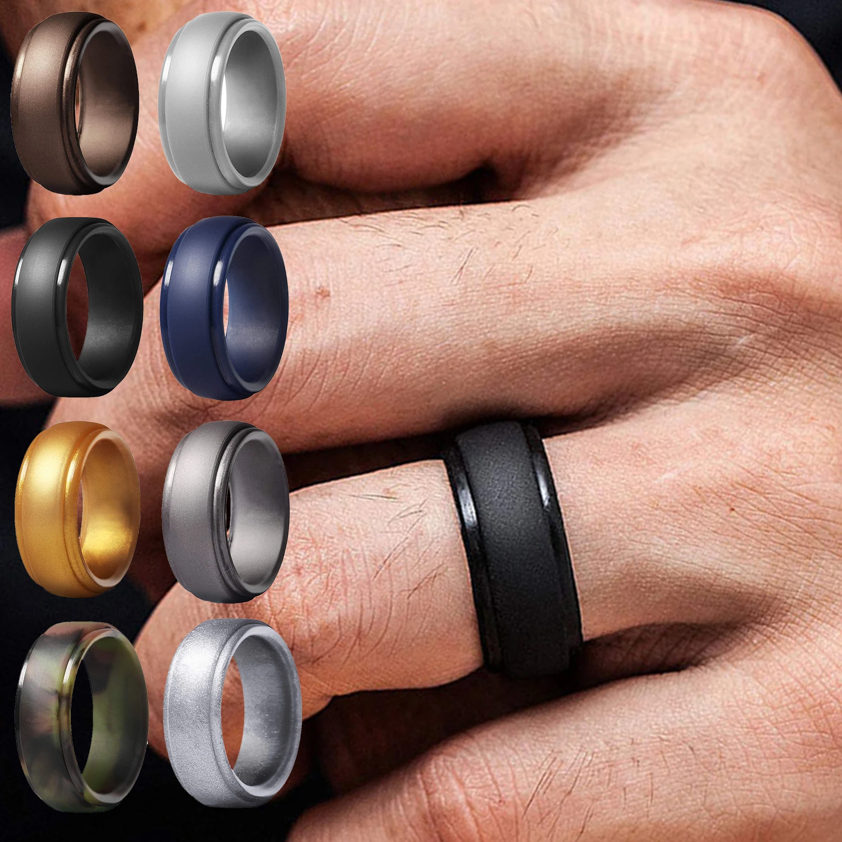 

2019 8mm FDA Silicone Finger Ring Size Flexible Hypoallergenic Army Band Rubber Wedding Engagement Ring For Men Women