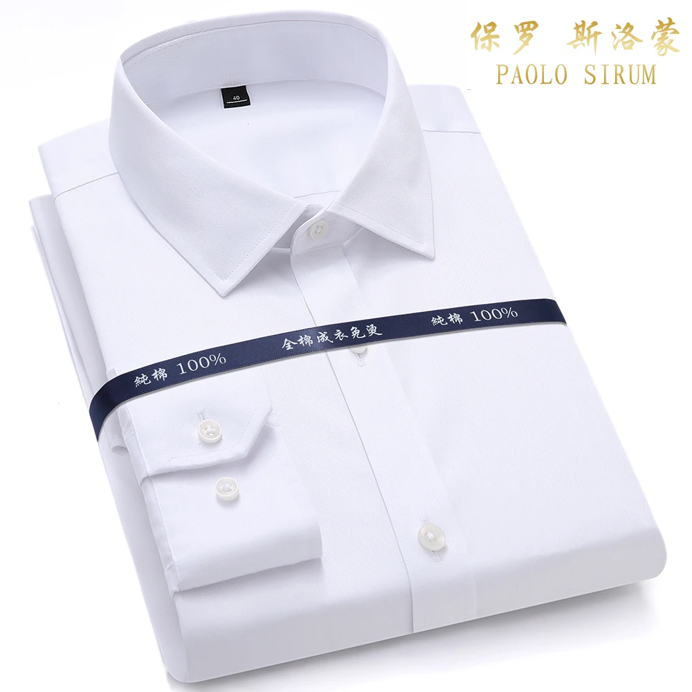 Мужская деловая рубашка с длинными рукавами, белая приталенная офисная рубашка из чистого хлопка размера плюс, не требует глажки|Классические|   | АлиЭкспресс
