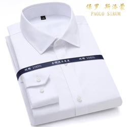 Chemises formelles à manches longues pour hommes, de haute qualité, en pur coton blanc, coupe cintrée, bureau, grande taille 