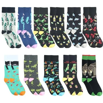 

Fashion Harajuku Men Socks New Happy Long Socks Cute Funny Animal Dinosaur Shark Bear Beer Socks Cartoon Cotton Skateboard Socks