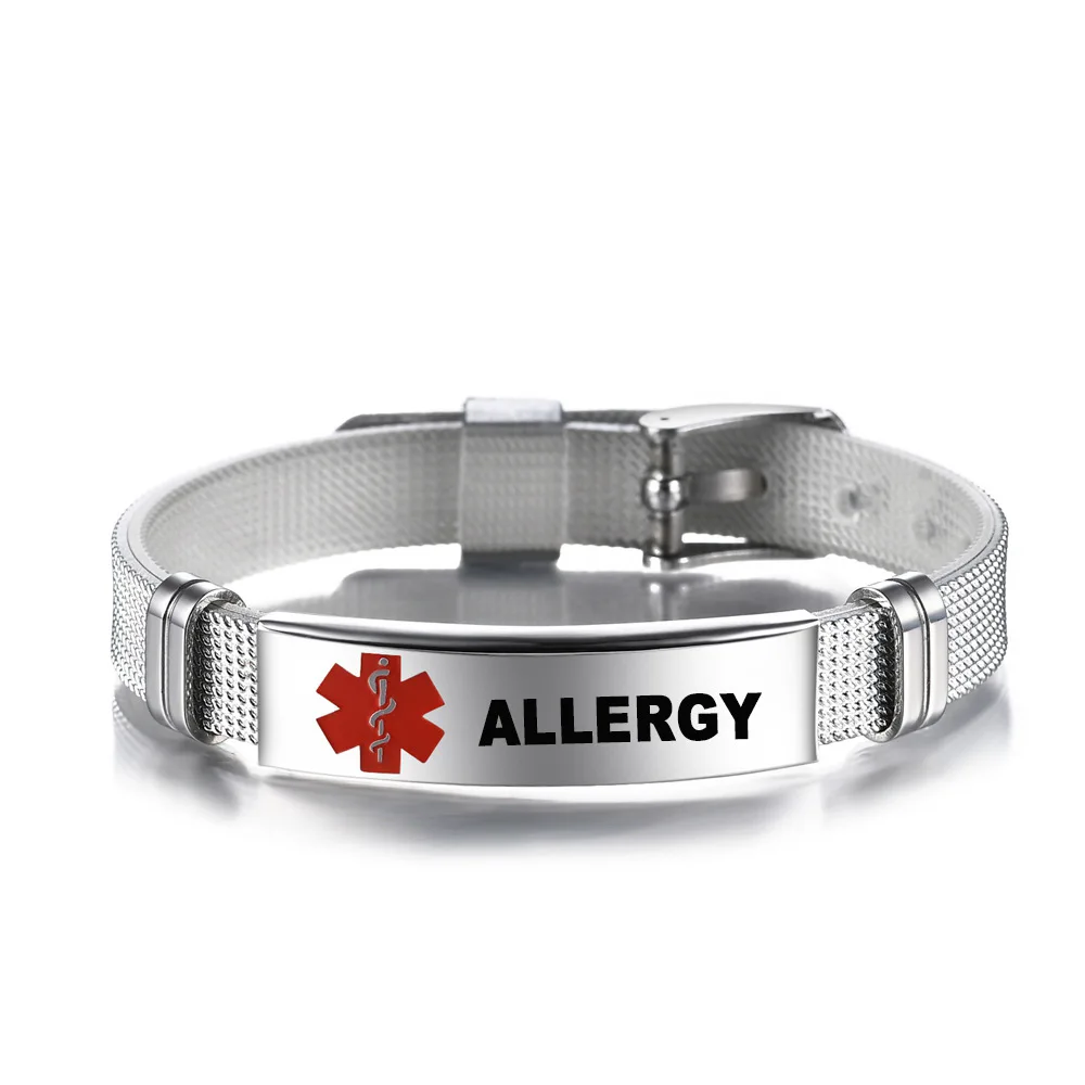Medical Alert ID Armband Notfall Erste Hilfe Gesundheit Überwachung Laser  Gravierte Satinless Stahl Einstellbare Armband für Männer Frauen -  AliExpress