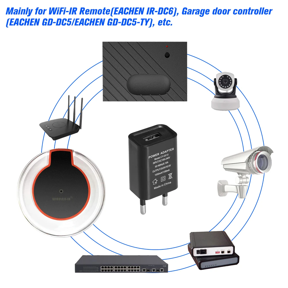 USB Зарядное устройство Мощность разъем 5В 1A для EACHEN IR-DC6 Wi-Fi-ИК-пульт дистанционного управления EACHEN GD-DC5/EACHEN GD-DC5-TY открытия двери гаража контроллер EU/UK/AU