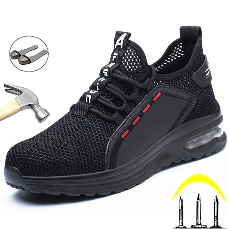 Breathable Men Work Safety Shoes Anti smashing Steel Toe Cap Working Boots Construction Indestructible Work Sneakers Men Shoes