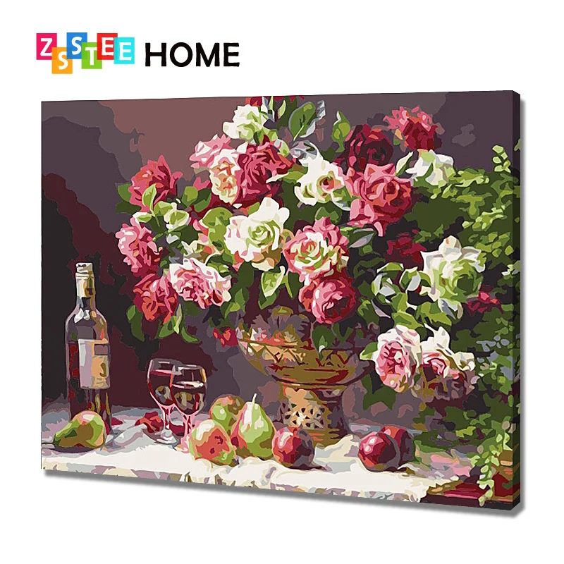 

ZSSTEEHOMEDIY Framed Oil Painting By Numbers Flowers Pictures Canvas Painting For Living Room Wall Art Home Decor