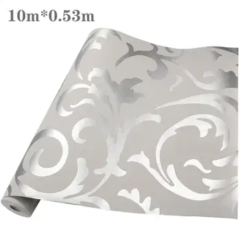 

Grey 3D Non-Woven Damask Embossed Wallpaper Roll Home Decor Silver Floral Luxury Wall Paper Living Room Bedroom Wall Coverings