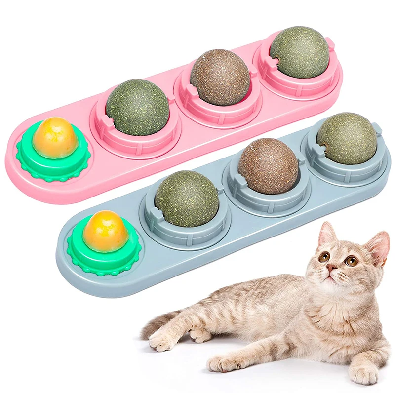 Catnip Wall Ball Toys for Cats Rotatable Snack Edible Balls Refillable Dental Treats Care Teeth Toy