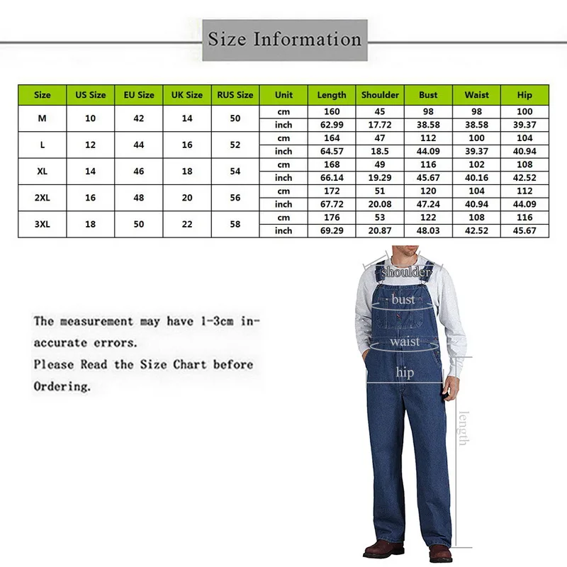 Комбинезоны Джинсы мужские размера плюс большой карман свободный нагрудник Комбинезоны повседневные Рабочие комбинезоны подтяжки комбинезоны светильник темно-синие джинсы