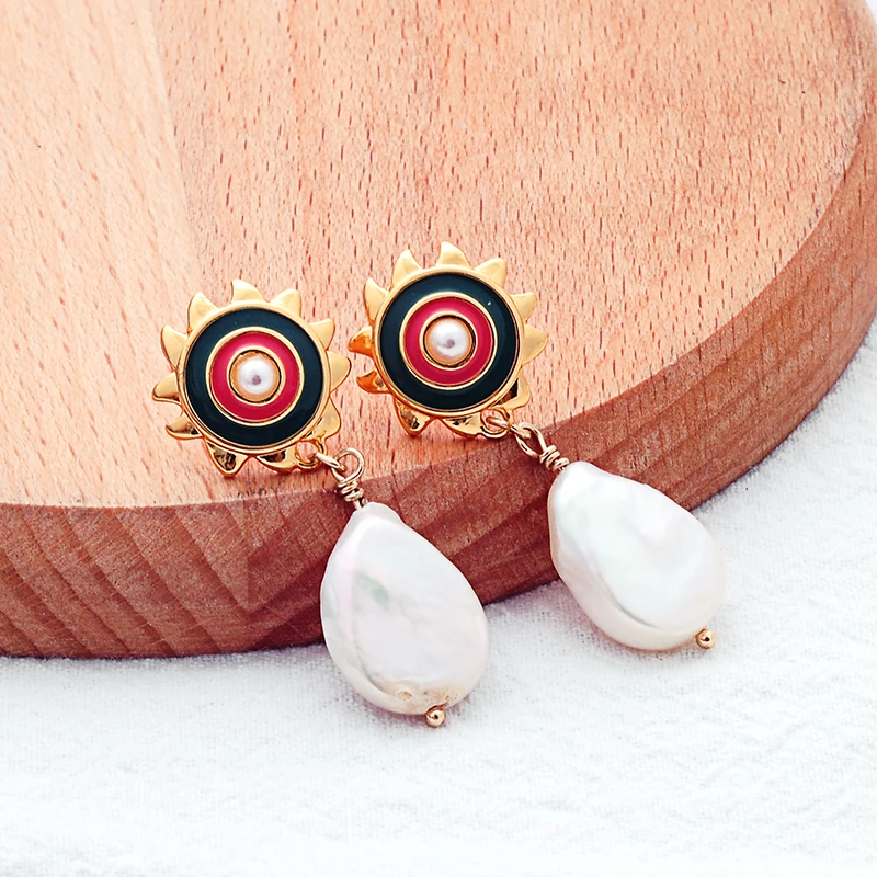 

Bohemia New Arrival Drop Earring For Women Handmade Pearl Enamel Sun Earring Wholesale Appointment Gift Jewelry Accessory