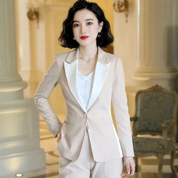 

Autumn Patchwork Slim Blazers for Women Formal Jacket Office