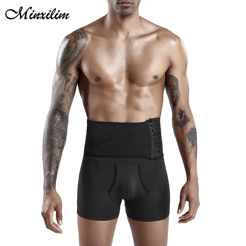 

Minxilim Men Body Shaper Slimming Tummy Control Short High Waist Belt Shapewear Modeling Boxer Briefs Stretch Ultra Lift Girdle