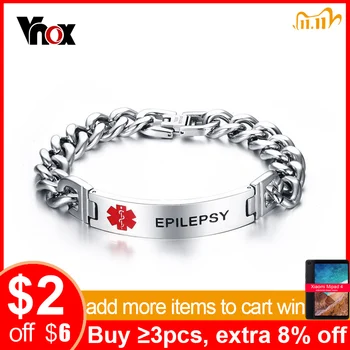 

Vnox Epilepsy Medical Bracelet Emergency ID Men Jewelry TYPE 1 DIABETES ALLERGY