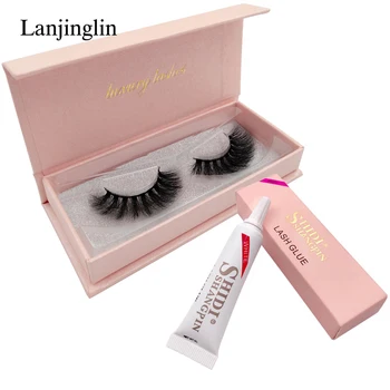 

LANJINGLIN 1 pair mink eyelashes handmade false lashes 3d 1box 9cm eyelash glue makeup full strip lashes eye lash #62G4