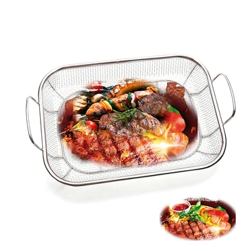 

Barbecue Grill Mesh Silver Baking Tray with Barbecue Claw Meat Tray Barbecue Basket Stainless Steel