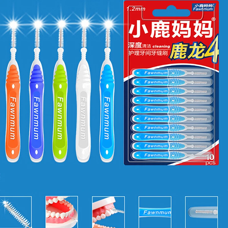 10pc Adults Interdental Brush Clean Between Teeth Dental Floss Pick Push-pull Toothpick Cleaning Dental Brushes Teeth Care