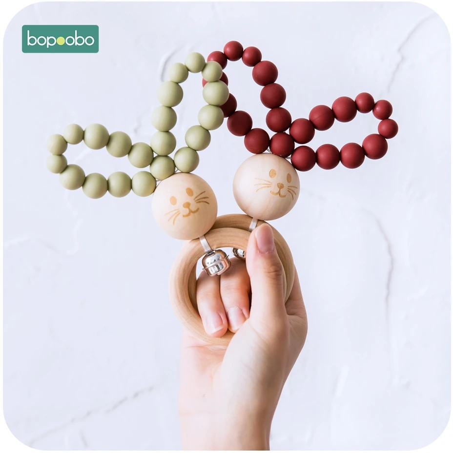Bopoobo 1 шт. детские погремушки для малышей с рисунком Банни детская музыкальная игрушка для новорожденных Силиконовые бусинки-колокольчики еда без бисфенола-а Класс для ухода за младенцем, производство