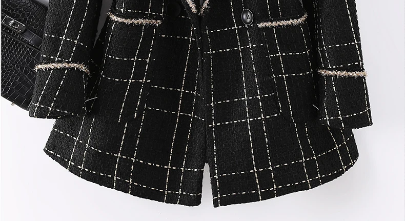 SURUFENG 2021 New Women Suit Jacket Tweed Blazer Femme Plaszcz Wiosenny Damski Sobrecamisa Cuadros Plaid Checkered Blazer ladies suits for weddings