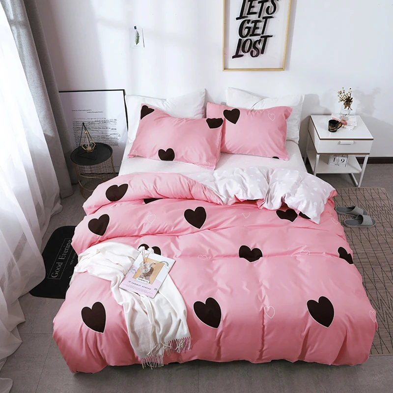 Pink heart LANGRIA 2/3 шт комфортный комплект постельного белья с 3d принтом розы, Комплект постельного белья для спальни, отеля, домашнее пуховое одеяло, Набор наволочек - Цвет: Pink heart