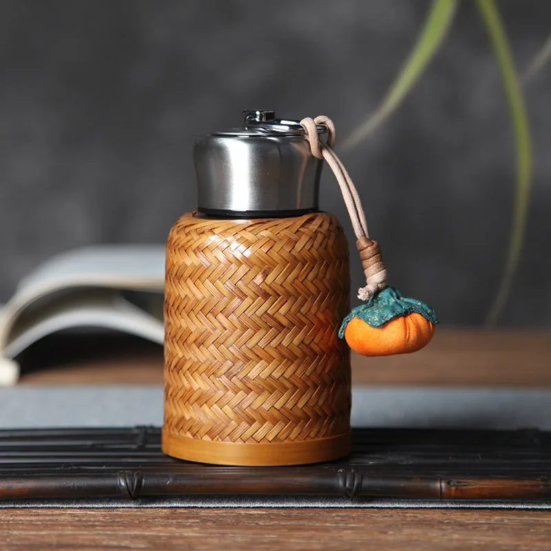 

Bamboo Braided Water Cup Thermos Old-fashioned Retro Small Thermos Tea Cup Hot Water Bottle Stainless Steel Portable Travel Mug