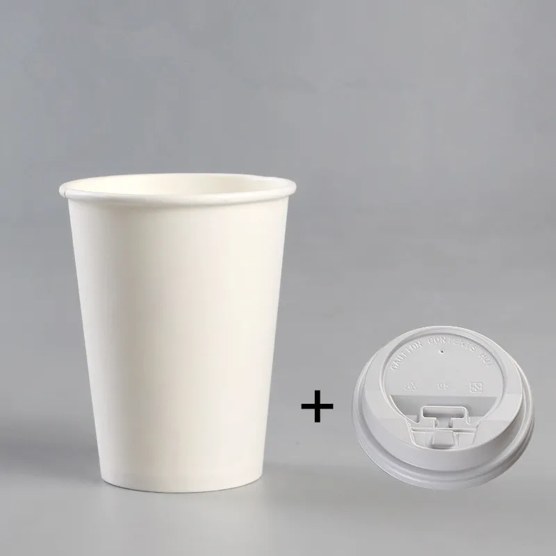 Cup and White Lid3 50 шт одноразовая кофейная чашка плотная белая бумажная чашка молочный чай горячий напиток на вынос упаковочные кружки с крышками и изоляционный Набор чашек - Цвет: Cup and White Lid3