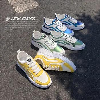 

New super fiber reflective leather fashion men's shoes colorful style trend rubber comfortable and convenient cool sneakers