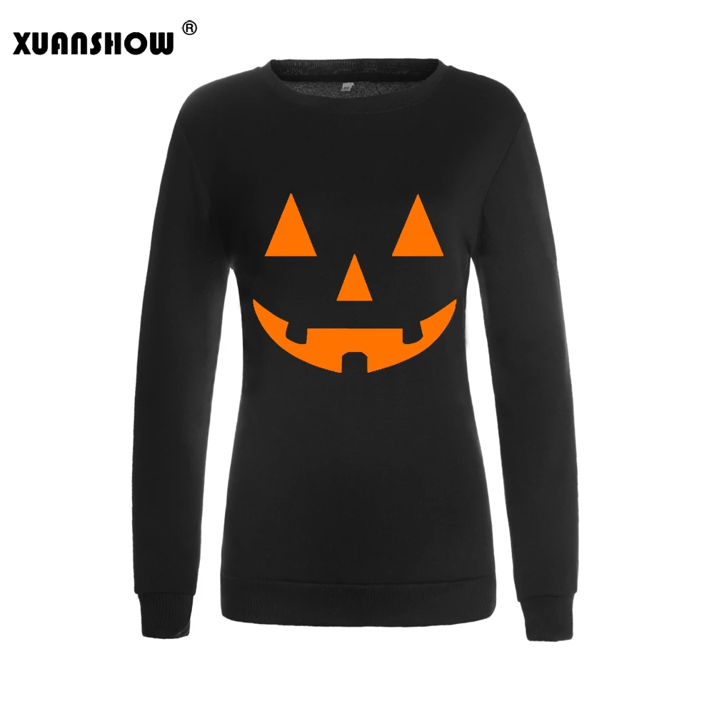 

XUANSHOW Halloween Party Clothes Men Women Funny Smile Pumpkin Autumn Winter Sweatshirt Harajuku Fleece Female Pullovers S-5XL