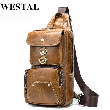 

WESTAL Men's Genuine Leather Shoulder Bags For Men Crossbody Bag Men's Messenger Bags Men Leather Chest Pack Male Chest Bags