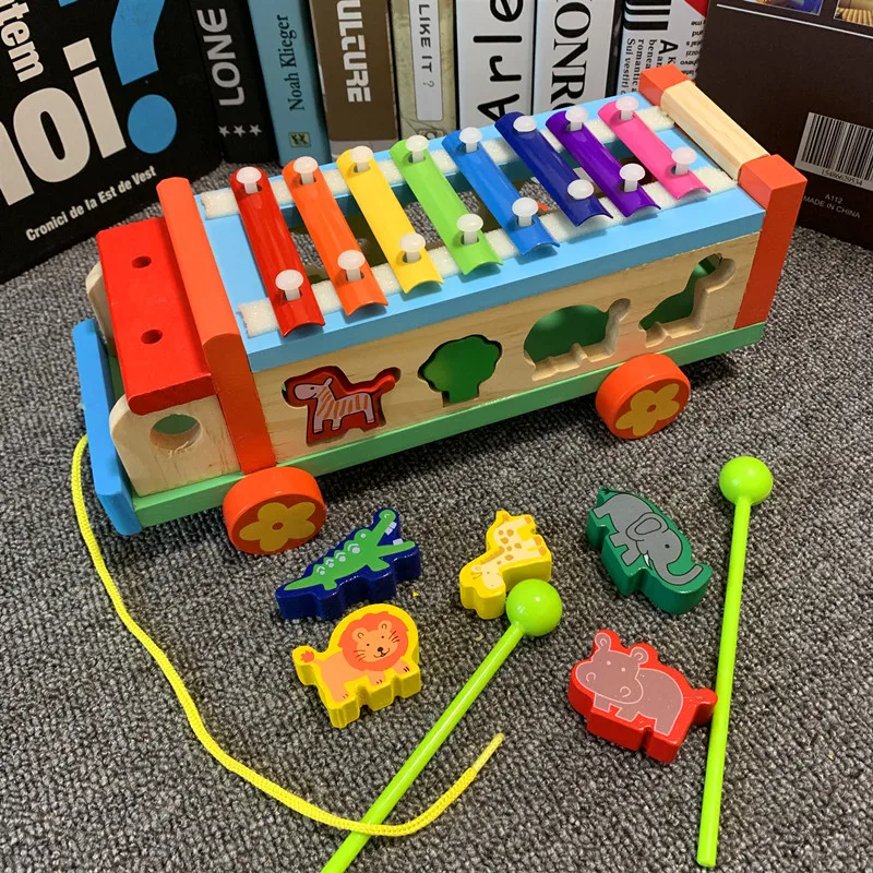 Baby Small Hammer Hit Cart Child Tractor Hit Table Infant Early Education Digital Shape Matching Block Toys 0-3 Years Old