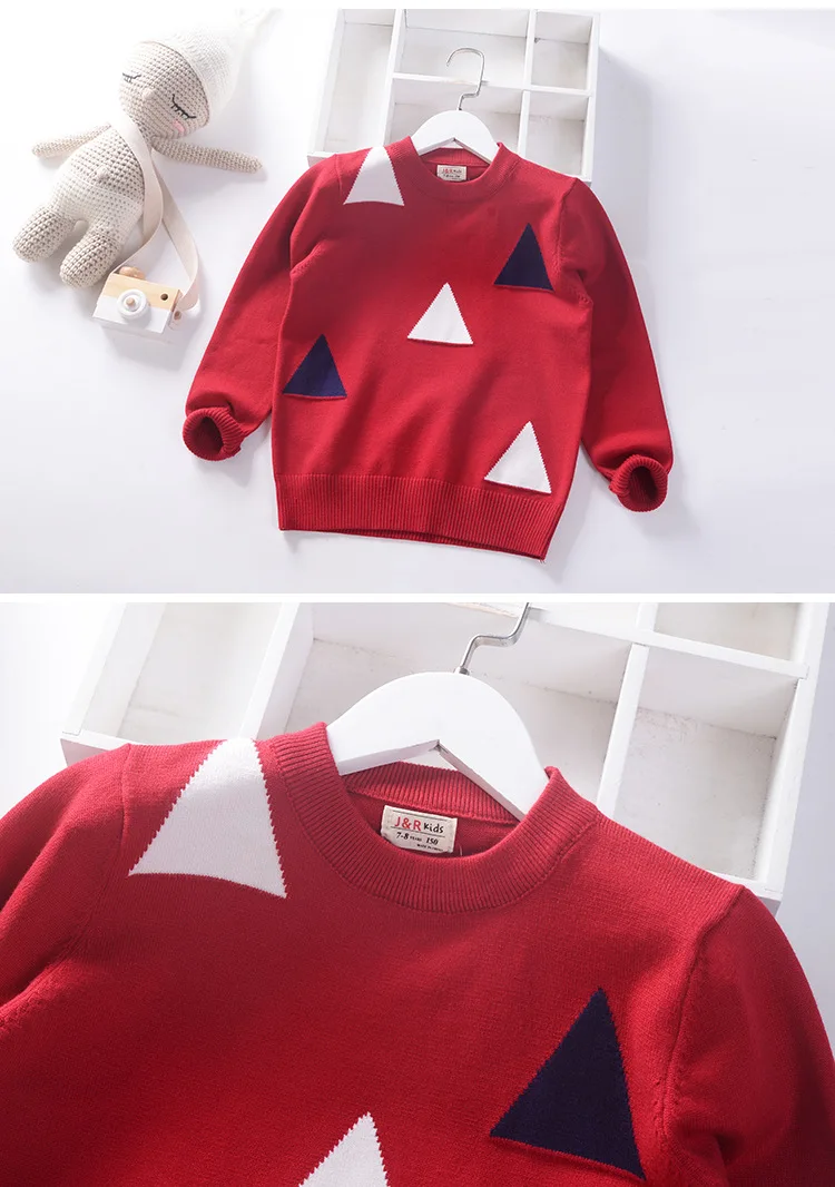 Свитера для больших мальчиков с треугольниками, вязаная одежда на рост 150-190 см, Рождественская трикотажная одежда, пуловер, хлопковая детская одежда