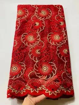 

Latest Mesh Lace Tulle Net Fabric 2020 High Quality African French Lace material Embroidery Big Eyelet stones dresses