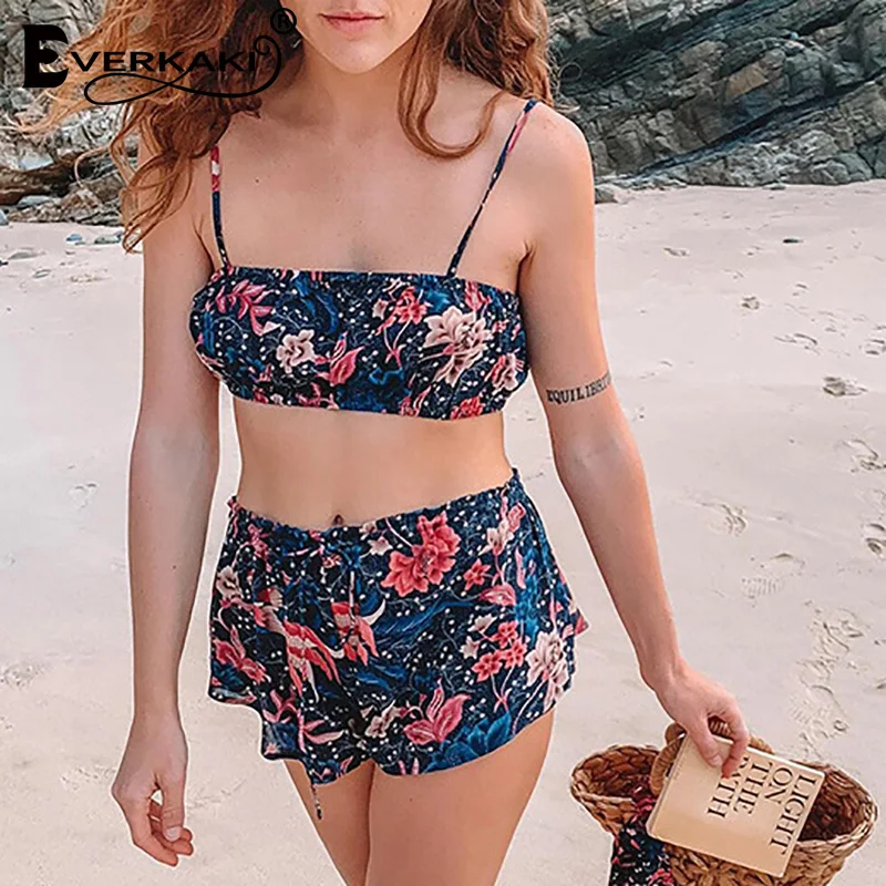 Everkaki Women Bikini 2 Pieces Sets Suits Beach Summer Boho Print Camis and Shorts 2 Pieces Suits Sets Bikini Female 2019 New Everkaki Women Bikini 2 Pieces Sets Suits Beach Summer Boho Print Camis and Shorts 2 Pieces Suits Sets Bikini Female 2019 New