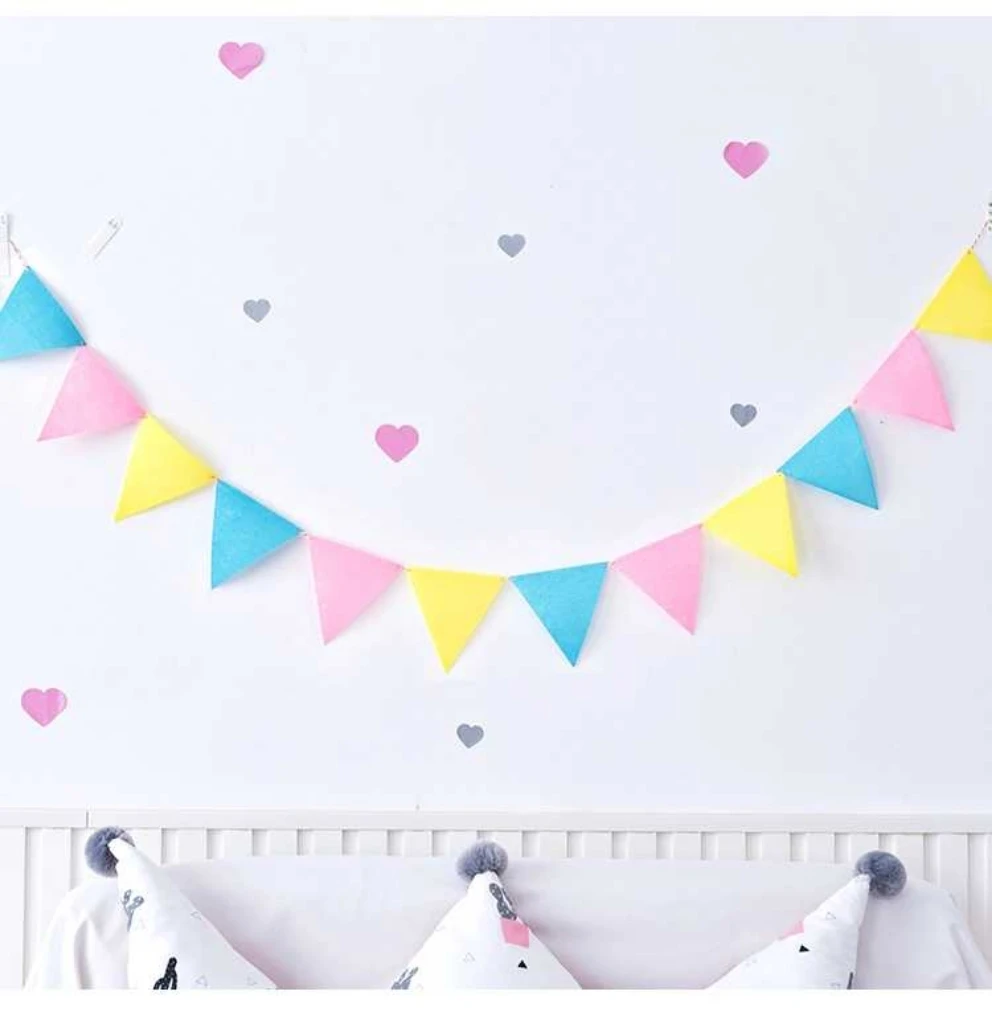 

4m Pink Yellow Blue White Flag Banners Fabric Pennant Bunting Garland Extra Sparkle for Wedding Birthday Party Baby Shower Decor