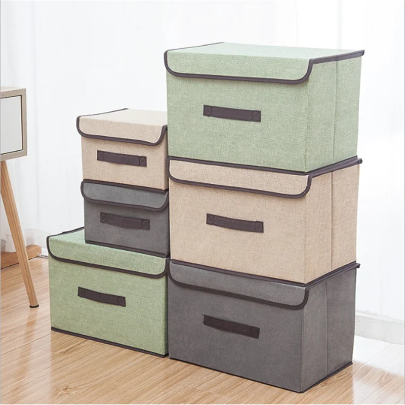 

2 Size Storage Boxes with Lids Polyester Fabric Storage Baskets Imitation Linen Non-woven Debris Storage Box Dust-proof Storage