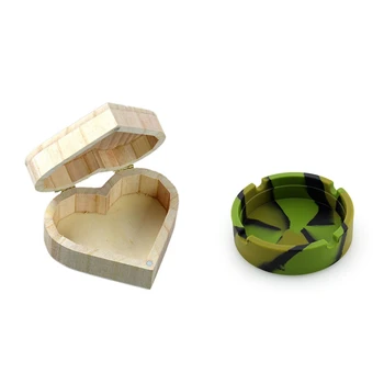 

1 Pcs Jewelry Box Diy Art Decor Wooden Crafts Toys Gift Box & 1 Pcs Ashtray Soft Round Camouflage Ashtray