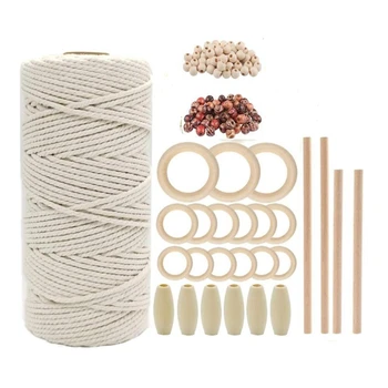 

Natural Macrame Cord Kit 100M m Cotton Rope with Wooden Rings and Wooden Beads for Diy Wall Hanging Craft Knitting