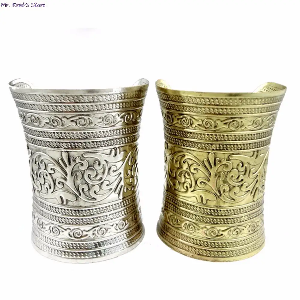 1 Pc Punk Women Metallic Gothic Long Wide Bracelet Adjust Gifts Vintage Metal Cuff Curved Bangle For Lady Girl
