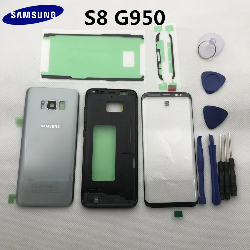 Чехол для samsung Galaxy s8 edge G950 G950F с полным корпусом, средняя рамка+ крышка для батареи+ Переднее стекло для экрана+ Инструменты