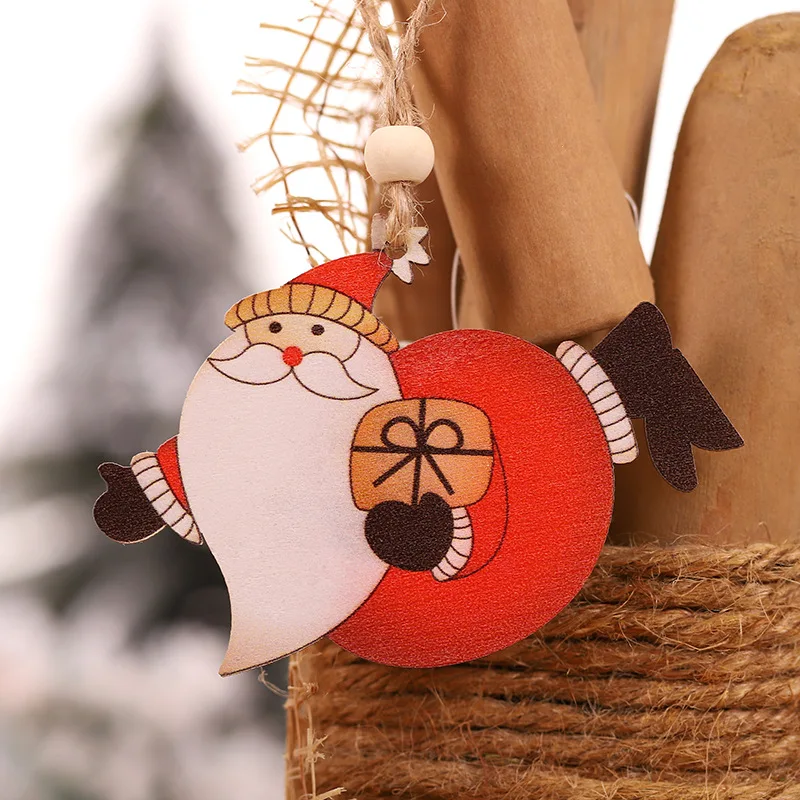 Милый Санта-Клаус, бант, колокольчик, Рождественская елка, украшение, деревянный снеговик, лось, подвесной кулон, рождественские украшения для дома - Цвет: santa clause