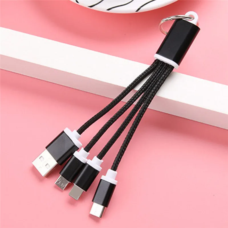 1 шт. 3 в 1 USB кабель для Android type C Micro USB брелок кабель быстрой зарядки для iPhone samsung Xiaomi для USB Кабель зарядного устройства