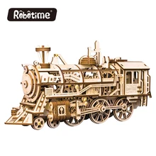 Robotime bricolage Locomotive mobile par horloge en bois modèle Kits de construction assemblage jouets cadeau LK701 pour la livraison directe