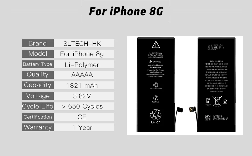 Литиевая батарея для iPhone 8 Сменные батареи внутренний телефон Bateria 1821mAh+ Инструменты для ремонта