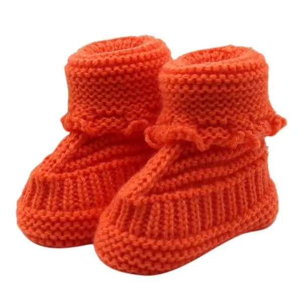 Рождественская обувь для новорожденных вязаный крючком с кружевами; обувь ручной работы с пряжкой для маленьких девочек и мальчиков; chaussure infantil menina; Nov 09 - Цвет: Оранжевый