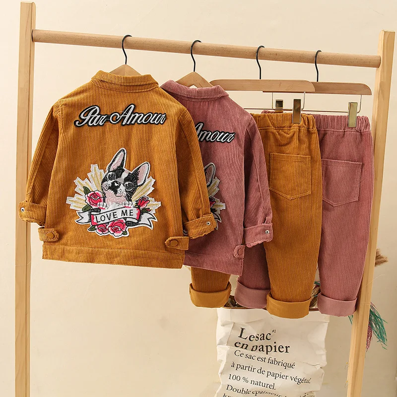 

2019 Spring And Autumn Korean-style New Style GIRL'S Suit Little Girl Fashion Casual Corduroy Two-Piece Set Middle And Large ton
