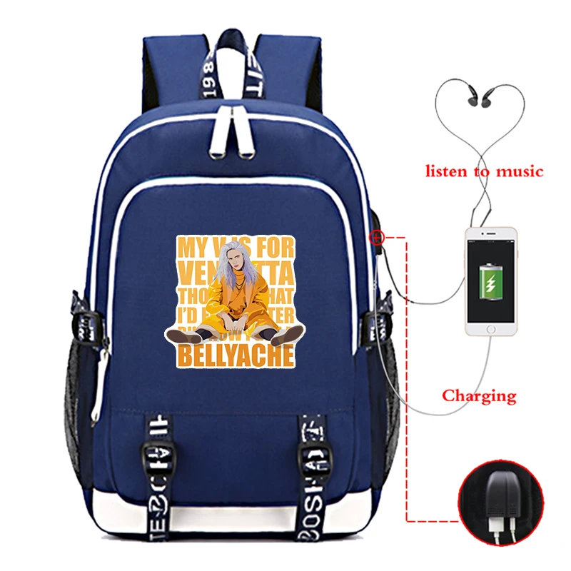Рюкзак Sac A Dos DJ singer Billie Eilish для школьниц и подростков Mochila plecak Usb BookBag Холщовая Сумка 2 подарка - Цвет: 2