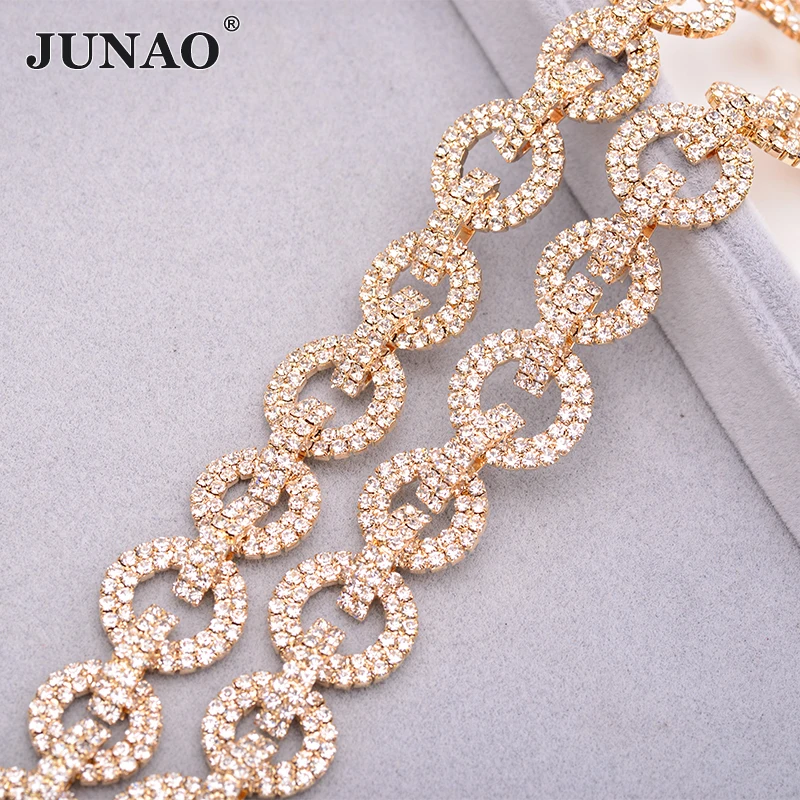 JUNAO, 1 ярд, золотые, серебряные, стеклянные стразы, цепочка для шитья, металлическая отделка, кристаллы, камни, аппликация, плоская задняя сторона, стразы, лента, окантовка, рукоделие