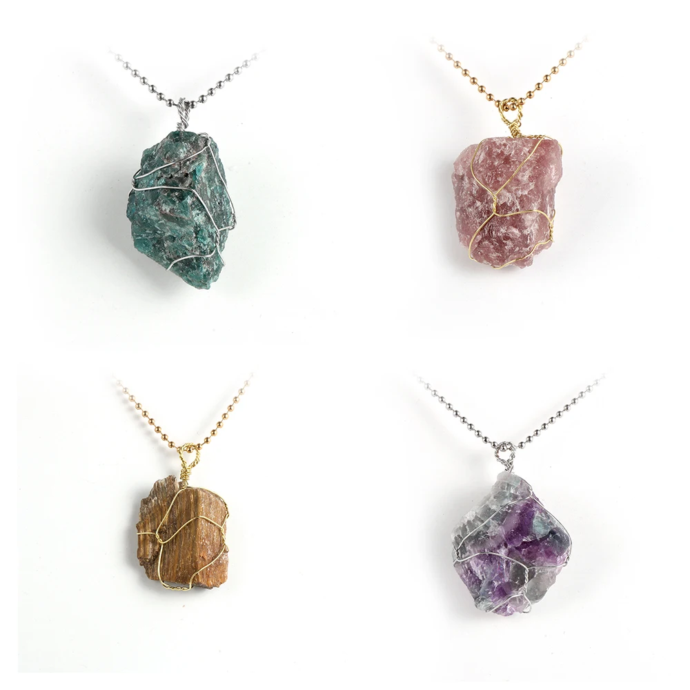 Irregular Natural Stone Pendant Necklace For Women 3/5CM Big Quartz Fluorite Apatite Crystal Pendants 18&quot Neck Chain Jewelry | Украшения