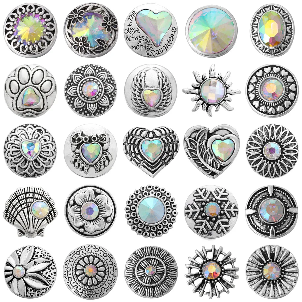 5pcs/lot Snap Button Jewelry Ginger Charms 40 Style AB Crystal Rhinestone Snap Buttons Fit 18mm Snap Bracelet Necklace for Women