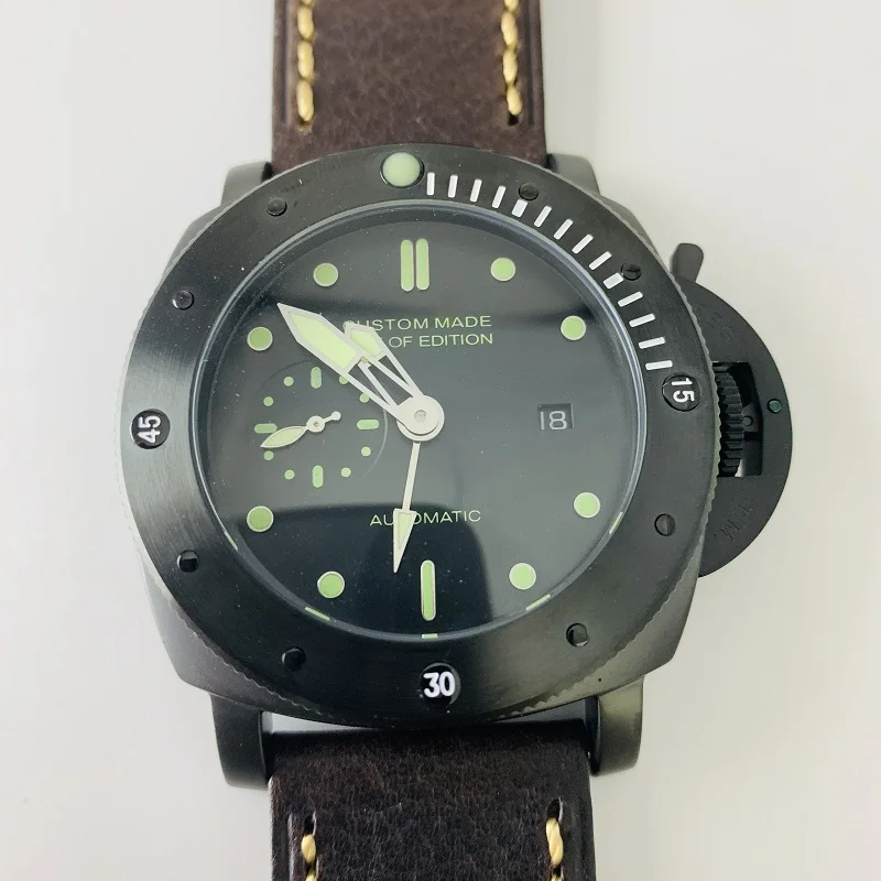 

parnis 47mm 01305 GMT Leather Strap Movement Automatic Watch Stainless Steel Case Water Proof Military
